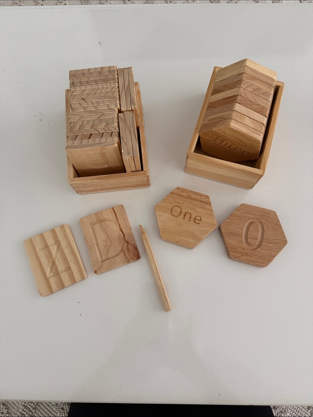 Montessori Wooden Educational Number & Alphabet Tracing Tiles - Natural